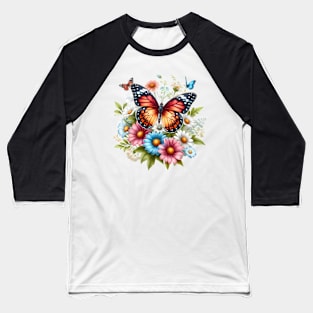 A butterfly decorated with beautiful colorful flowers. Baseball T-Shirt